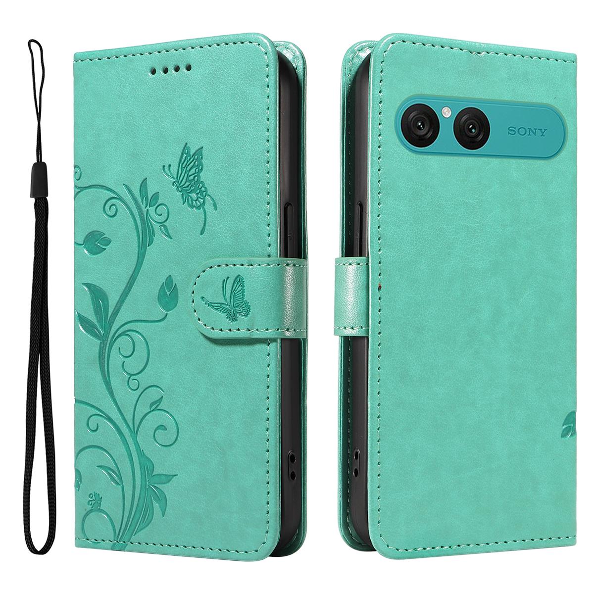 

For Sony Xperia 10 VII PU Leather Cases Flower Pattern Wallet Stand Phone Cover with Strap