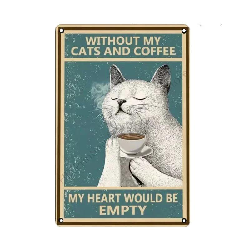 Black Cat Metal Sign Vintage Cattle Metal Plaque Tin Painting Art Poster Kitchen Decoration For Living Room Pet Shop Wall Decor