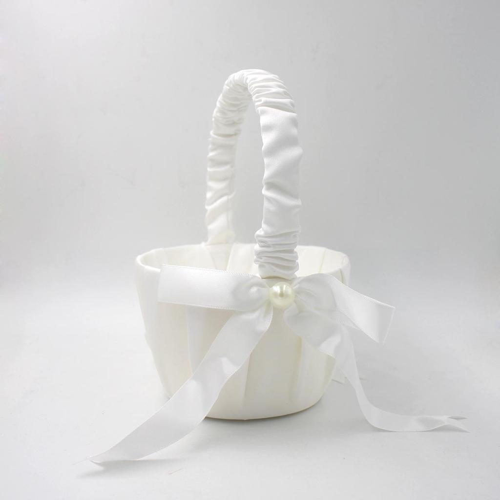 European Pearl Bow Flower Girl Basket for Weddings
