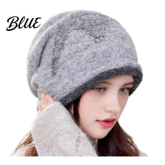 Soft Polyester Warm Knit Cap Hat Retro Winter Slouchy Hat Women Jacquard Star Rolled Autumn