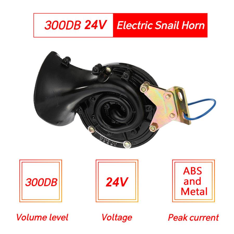 Car Styling Loud 300DB 24V Black Electric Snail Horn Air Horn Raging Sound For Car Motorcycle Truck Boat