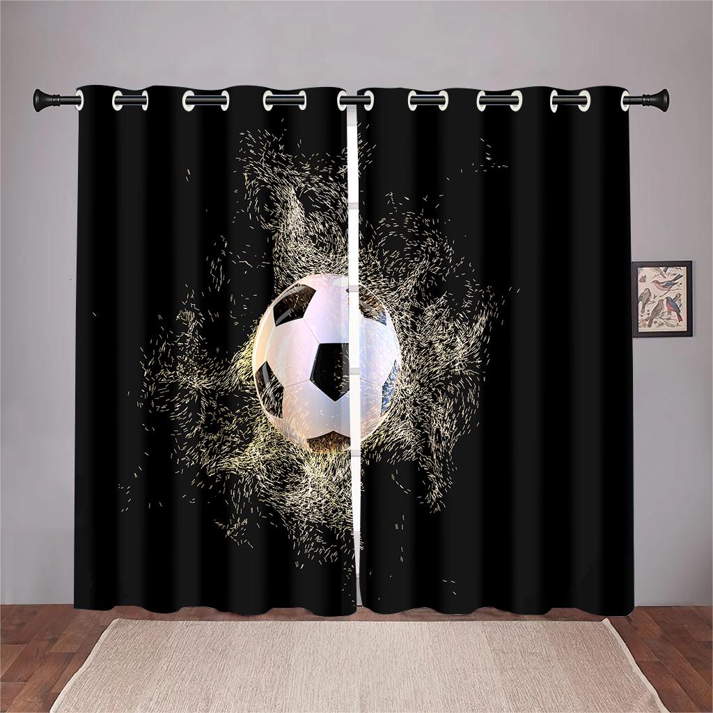 

3D Cool Football Shot Red Spark Curtain 2 Panel Football Lovers Boys Girls Room Bedroom Living Room Den Decor Curtains 50W130H(CM)X2PCS&HooK