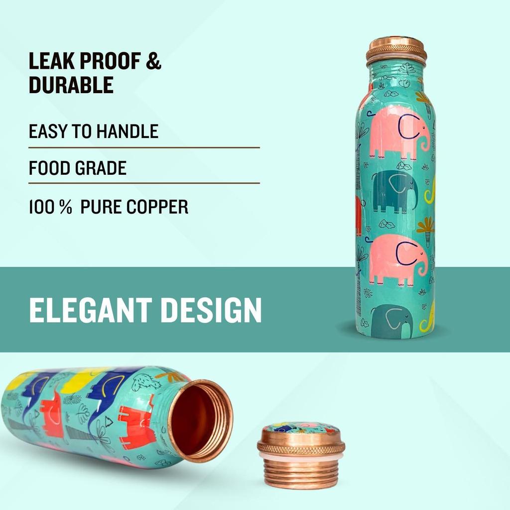Copper Water Bottle 1 Ltr | Copper Water Bottle with Glass Set | Meena Work | 100% Pure | Leak-Proof | 2 Water Glass 300ml each