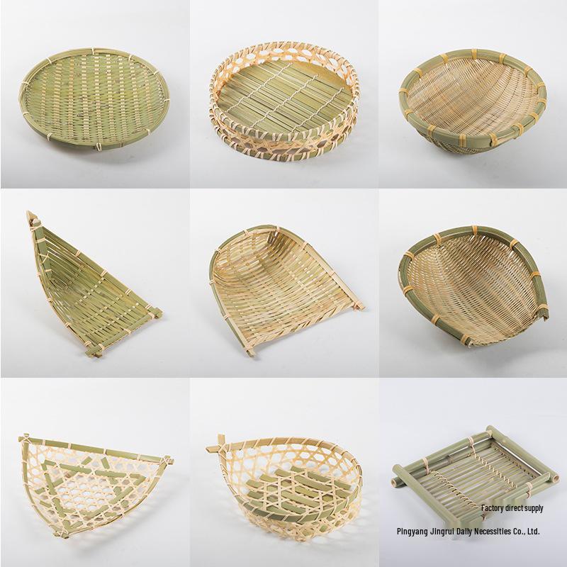 Set di cestini intrecciati in bambù fatti a mano: Setaccio, Contenitore, Piatto da Frutta, Vassoio per Snack, Design Rotondo da Setaccio in Stile Rustico