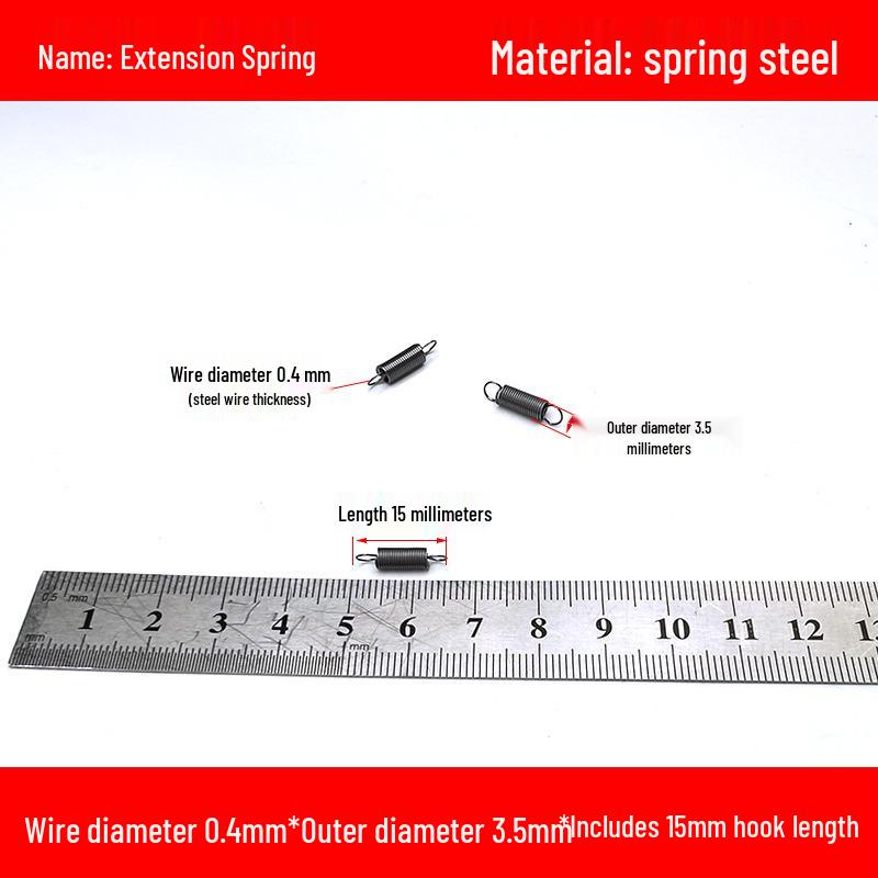 

Micro Precision Extension Tension Spring Set with Hooks, 0.4mm Wire Diameter, 3-5mm Outer Diameter