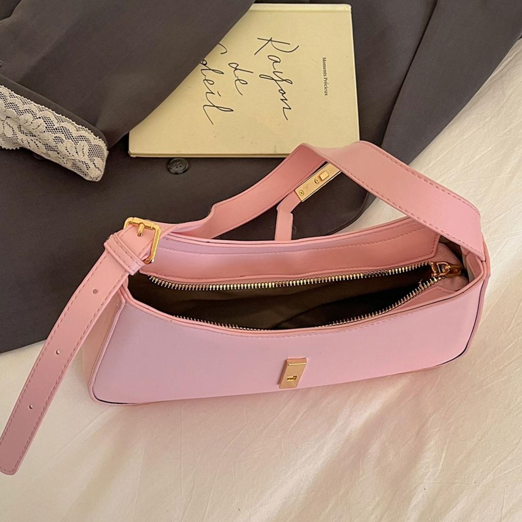 Minimalist Fashion Solid Color Large Capacity Single Shoulder Underarm Bag Belt Buckle Decorative Handbag Commuting Gatherings