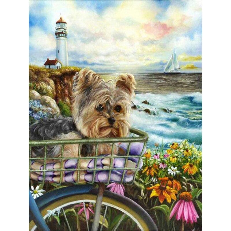 5D DIY Full Round Diamond Painting Beach Dog Cartoon Diamond Embroidery Cross Stitch Rhinestone Mosaic Sale Home Decoration