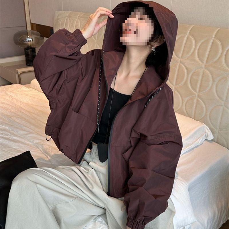 Damen Kapuzen-Windbreaker 2025: Frühlings-/Herbst-Baumwolle Lässige Kurzjacke mit lockerem Schnitt