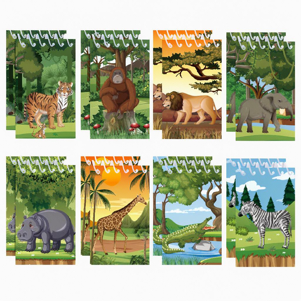

8pcs Forest Animals Spiral Notebook 80GSM Portable Tear-Off Memo Pad Jungle Wildlife School Diary Student Stationery