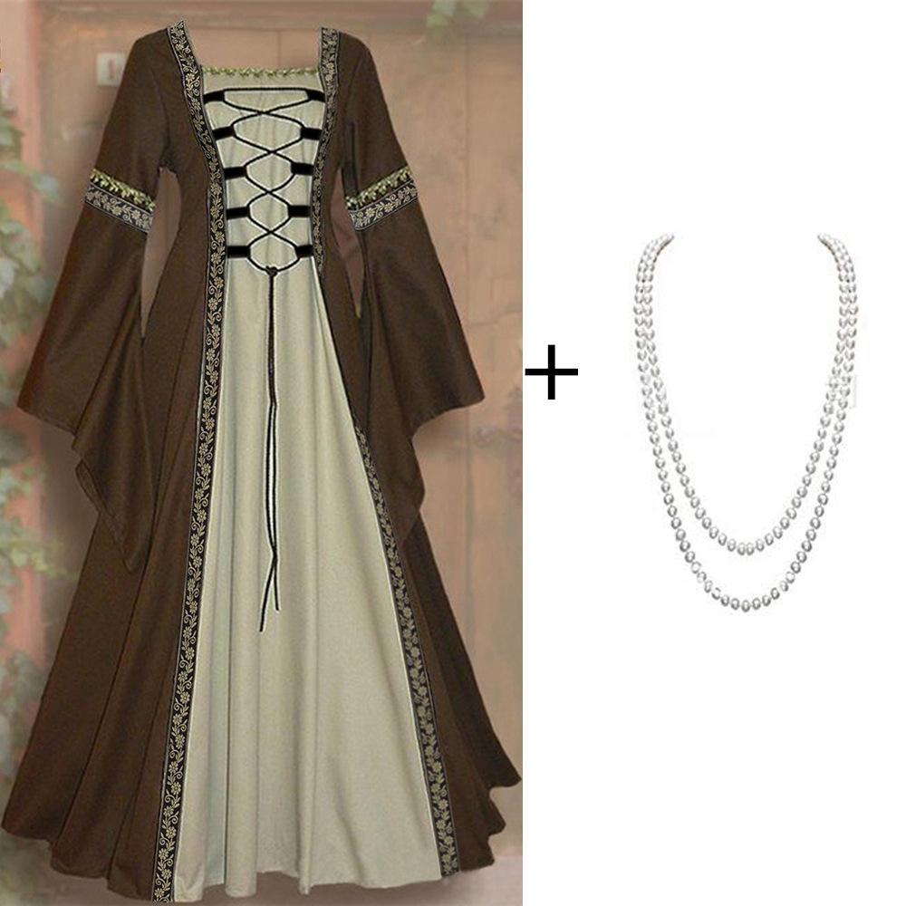 2026 Gothic Retro Medieval Lace-up Ruffle Dress - Long Sleeve Women's Performance Costume