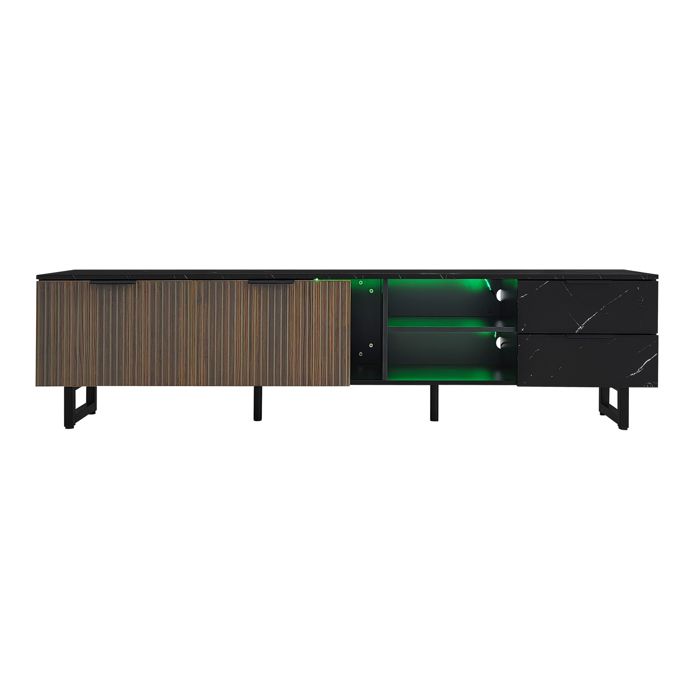 TV Stand W 200cm with LED - 2 Doors & 2 Drawers - Brown