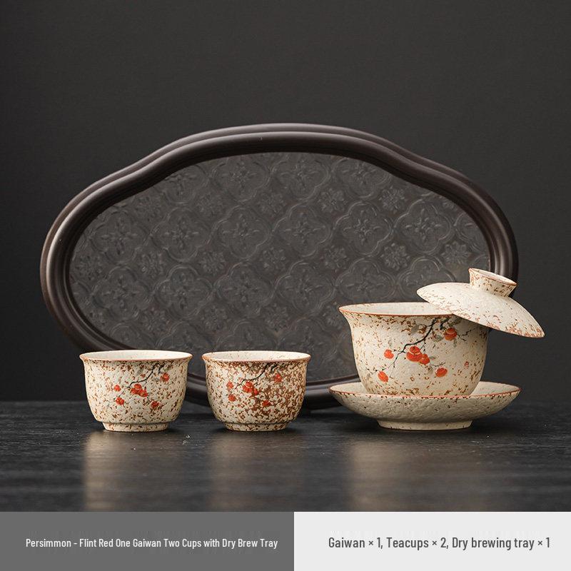 Firestone Gaiwan Tea Set: High-End Ceramic Teapot, Teacup, Handle Kettle for Home or Office Tea Brewing.