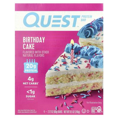 Protein Bar, Birthday Cake, 4 Bars, 60G (2.12Oz) Each
