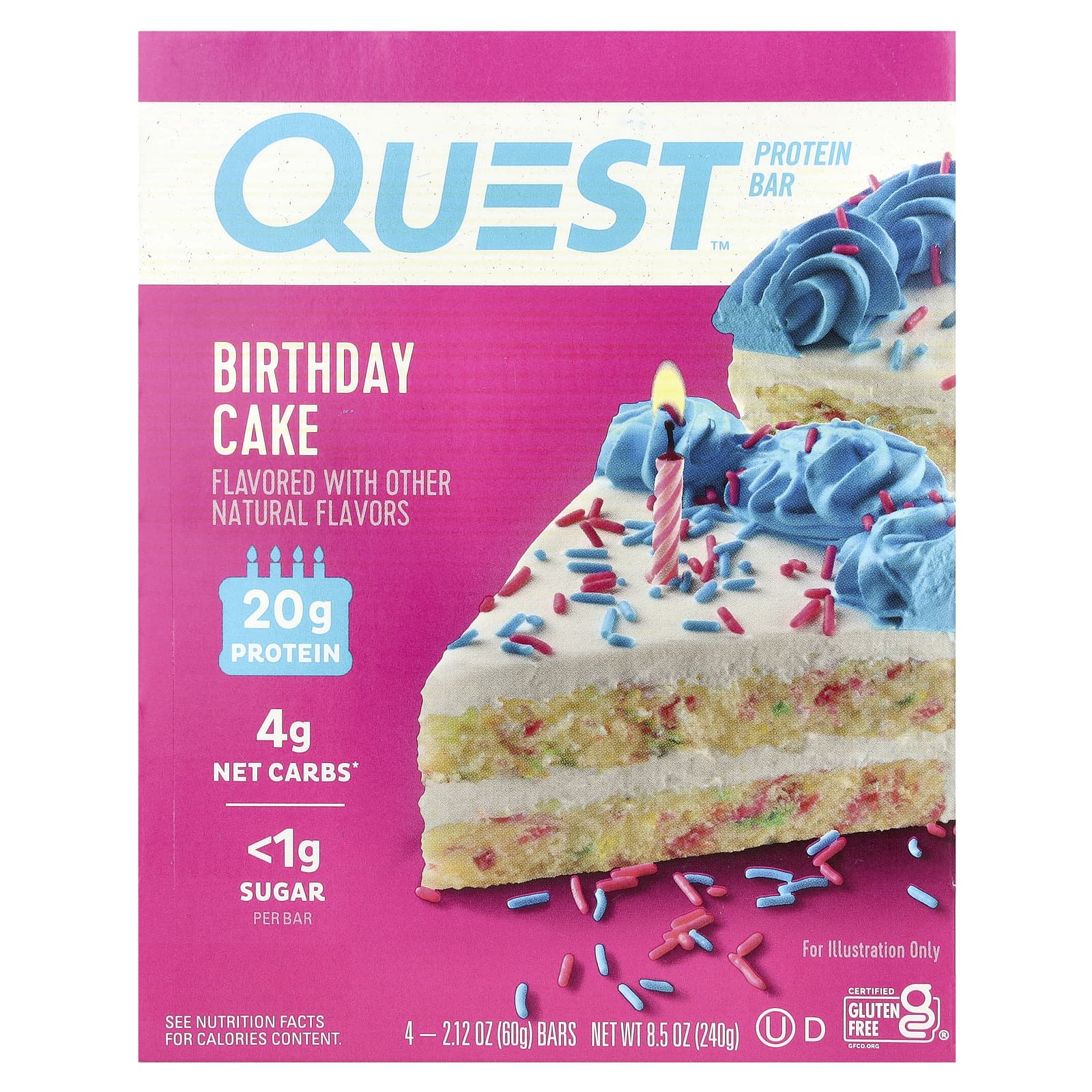 

Quest Nutrition, Protein Bar, Birthday Cake, 4 Bars, 60 g (2.12 oz) Each