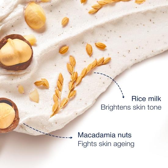 DOVE Body Polish for Skin Exfoliation & Nourishment with Crushed Macadamia & Rice Milk | For Radiant & Soft Skin | Sulphate Free | 100g