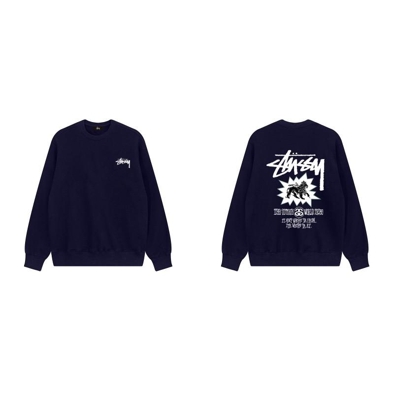 Stussy Style Printed Crewneck Sweatshirt Men Women Loose Fit Thin Top Casual Streetwear