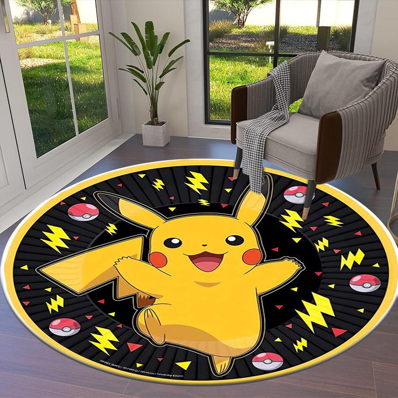 1pc Pikachu Lightning Bolt Round carpet, Made of Polyester,Perfect for Decorating Office Chairs, Living Rooms,Vibrant Decorative Rug