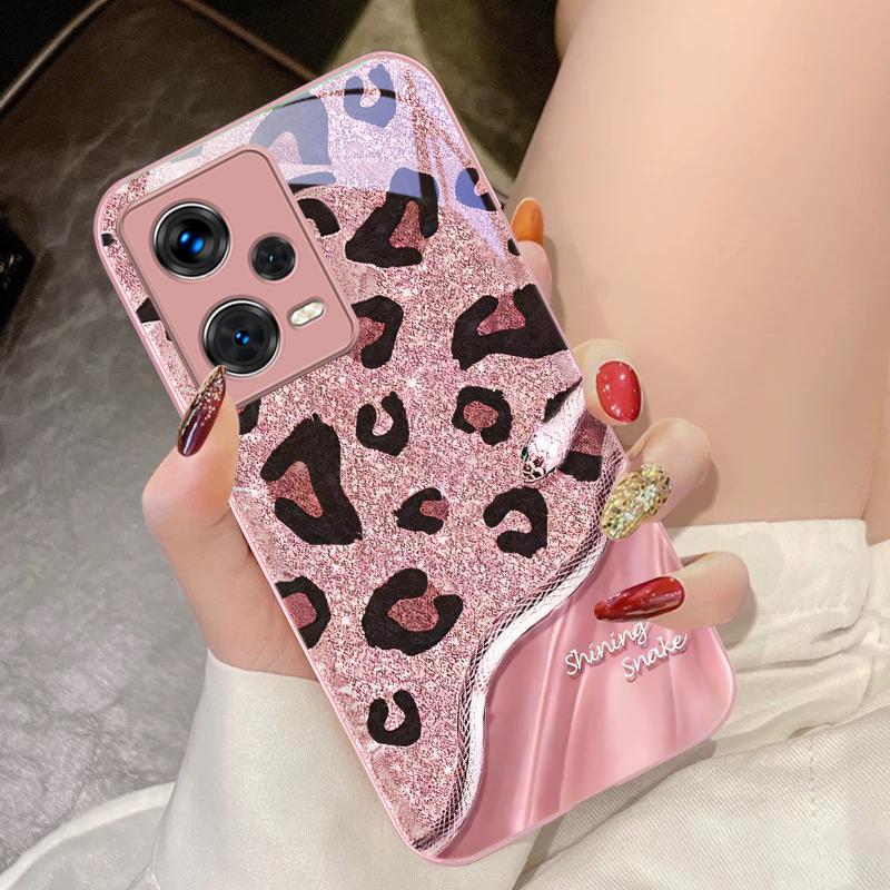 Leopard Sequin Snake For Xiaomi 14 Ultra 13 Lite Redmi Note 13 11 Pro 12 Plus Poco X6 3 Pro F4 6 GT Tempered Phone Case