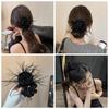Korean Style Silk Satin Hair Rope Feather Elastic Hair Band Vintage Rose Flower Hair Rope  Girl