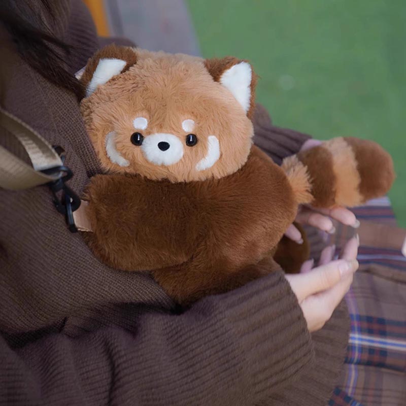 Panda Red Plush Backpack Cute Plushie Doll Women Crossbody Fur Soft Shoulder Bag For Camping Travel Party Female Birthday Gift