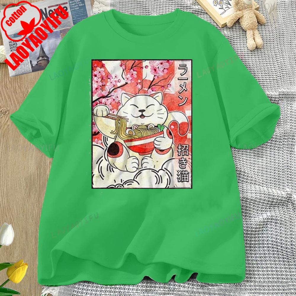 Japanese Noodles Maneki Neko Cat Ramen T Shirt Best Seller Funny Movie Gift Music Meme Top Tee High Quality Cotton Tops