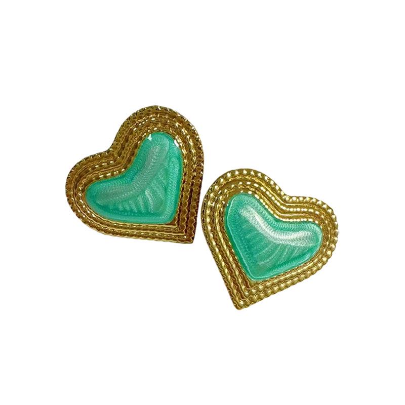 2025 Stylish Heart Design Stainless Steel Light Luxury Niche Earrings зелёный