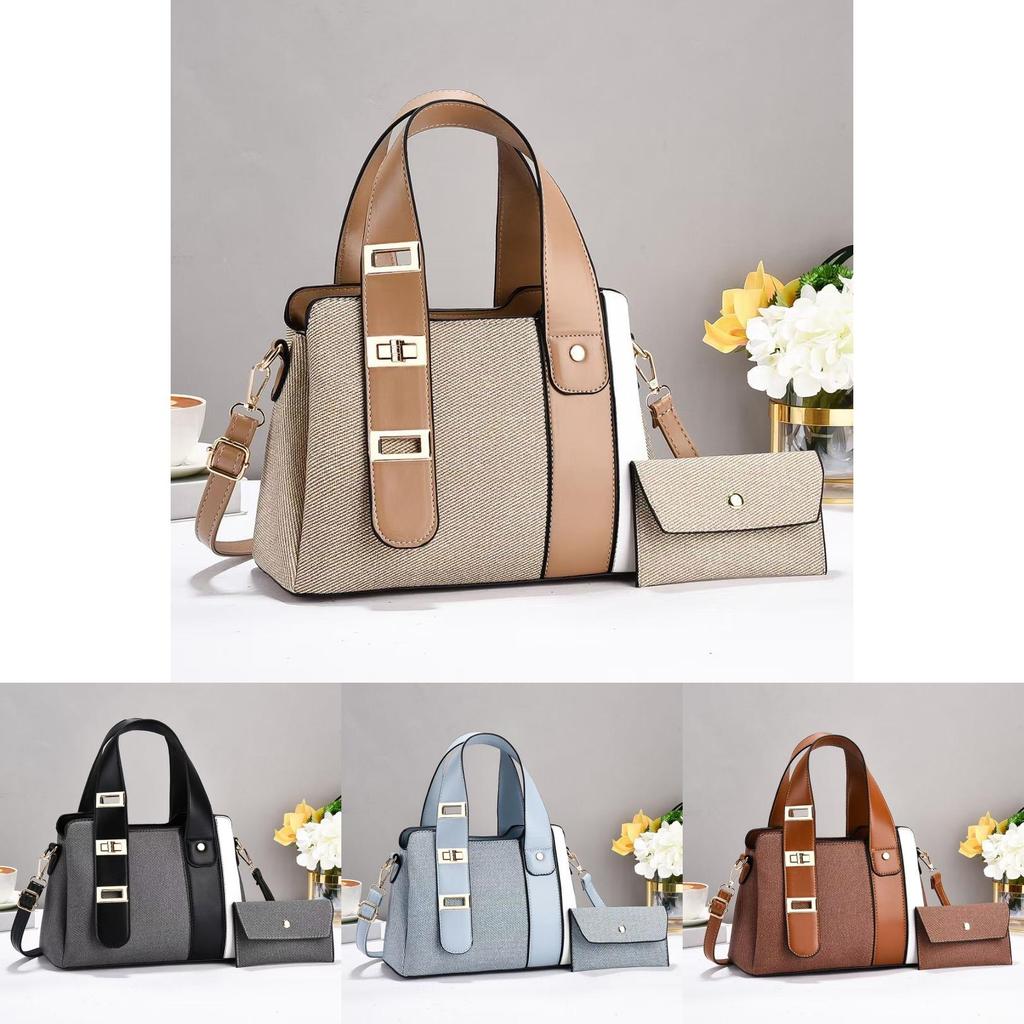 Fashion Color Blocking And Splicing Design Women Casual Handbag With Wallet For Daily Wear