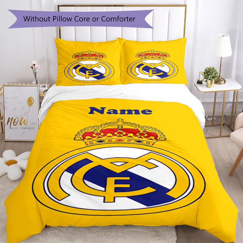 3pcs Custom Name Real Madrid Bedding Set Duvet Cover Closure Includes 1 Duvet Cover & 2 Pillowcases, Soft and Comfortable for All Seasons.