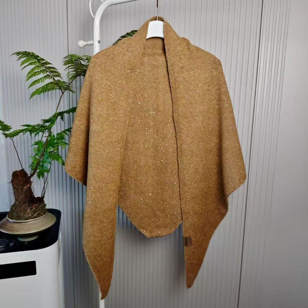 Winter Warm Woolen Shawl High End Mongolian Poncho Women Fashion Sequin Triangular Scarf