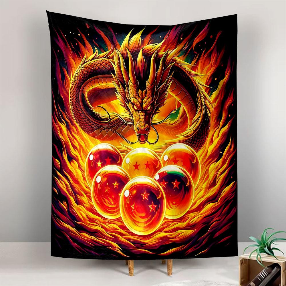 Shenron Dragon Ball Anime Wall Tapestry Golden Fire Dragon Seven Star Balls Flames Decor for Game Room Boys Gift