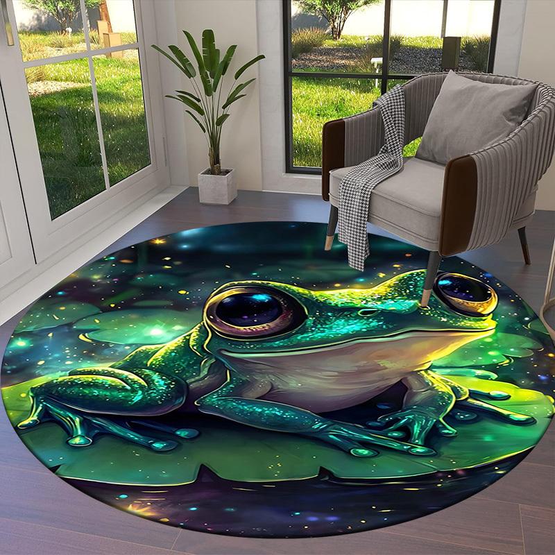 1PC Frog Non-Slip Floor Round Carpet, Office, Family, Bedroom, Large Area Rug Indoor Rugs, Durable PolyesterH0409
