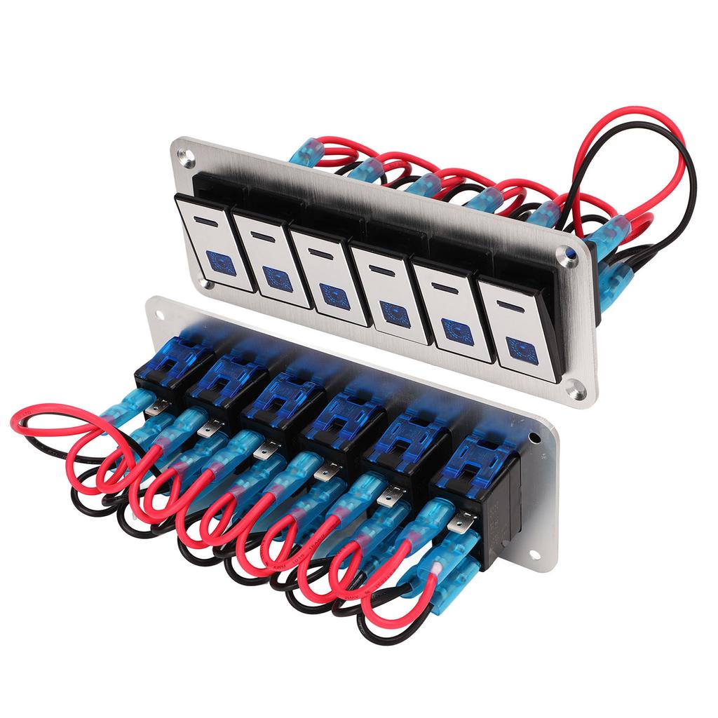 6 Gang Rocker Switch Panel 12V 24V Blue LED Waterproof SPST On Off Pre Wired Switch for Car Boat Tru