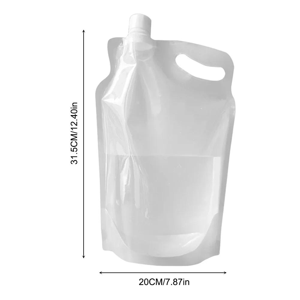 5-1PC 2L Portable Foldable Drinking Water Bag Small Mouth Handle No Leakage Water Container Pouch for Camping Hiking Cycling