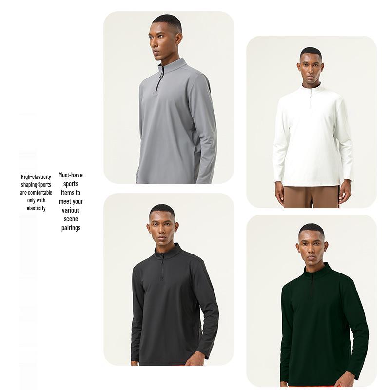 Men’s High-Elastic Long-Sleeve Zipper Henley for Autumn/Winter Running and Fitness