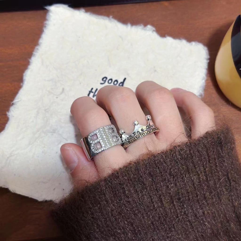 Retro Crown Ring For Men Women Two Color Punk Gothic Adjustable Open Ring Handmade Designer Zircon Unisex Accessories Love Gift
