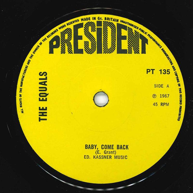 

7inch Record EQUALS Baby Come Back PT135 President Recor 1974 UK SoulFunk Used