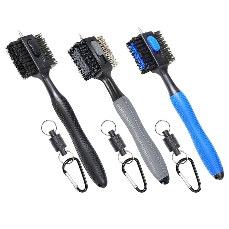 Golf Club Brush Long Handle Double Sided Golf Rod Golf Groove Cleaner Golf Cleaning Brush Golf Club Aids with Keychain