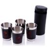 Portable 4Pcs/Lot 170Ml Travel Cups Water Mugs Stainless Steel Home Wine Whiskey Mugs With Black Pu Leather Cover For Outdoor