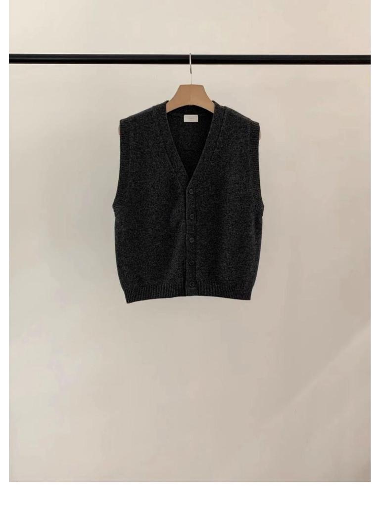 Women's Wool Vest: Autumn Winter V-Neck Cardigan with Cashmere, Loose Sleeveless Design, Shoulder Pads, Knitted Sweater.