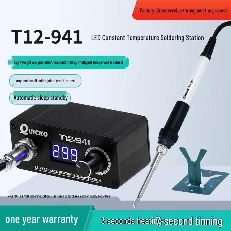 Quicko Mini T12-941 LED Soldering Station, DC Version, Portable for Outdoor DIY Model Airplane Soldering.
