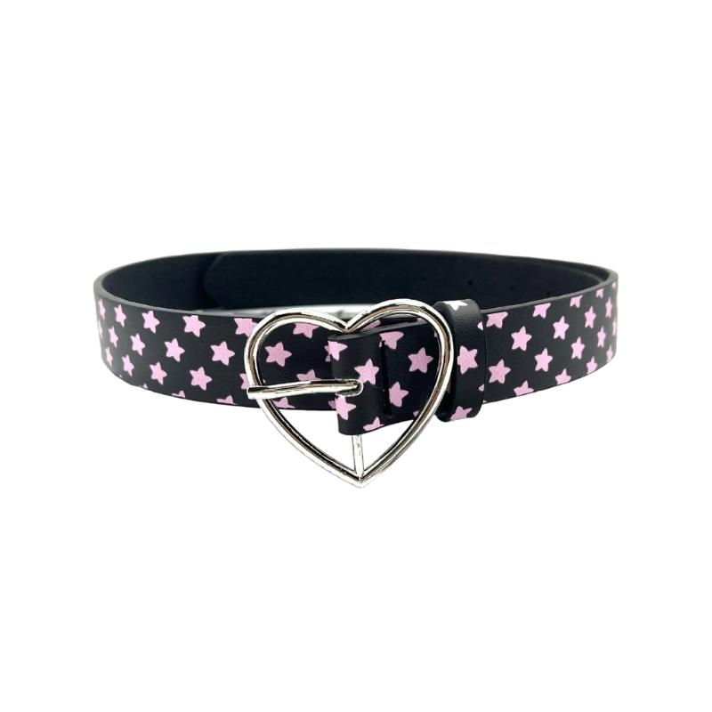 Stylish Star Embellished Heart Clasp PU Belt Decoratvie Waistband for Casual and Formal Outfits 4 Color Option