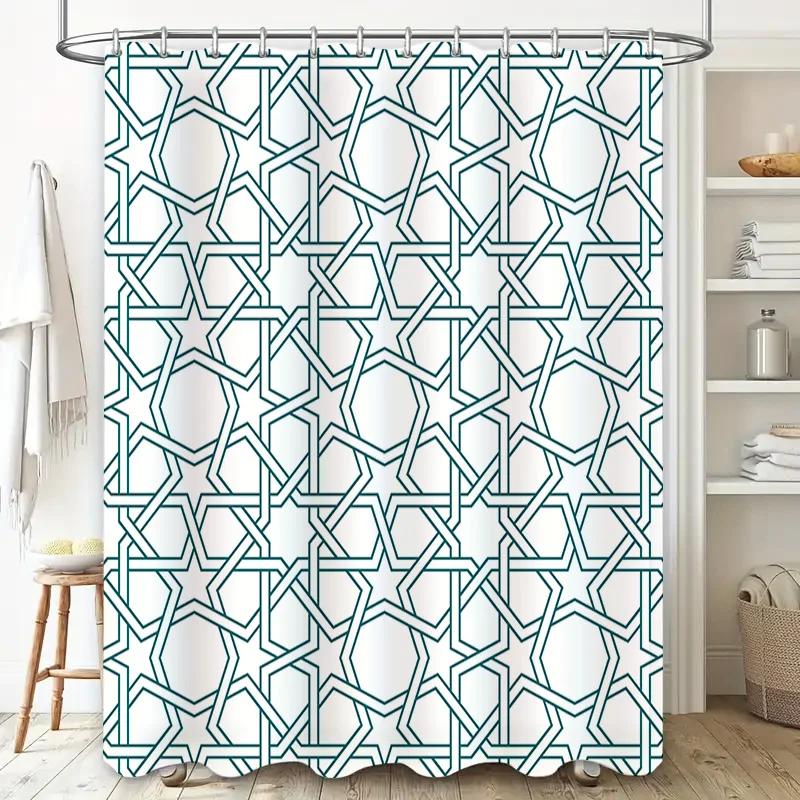 Pandara Jewelry White Modern Geometric Shower Curtain Set Stars Pattern For Bathtub Decoration