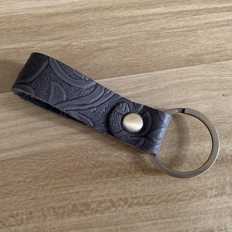 Embossed Crazy Horse Leather Keychain with Antique Bronze Hardware