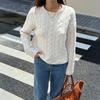 Women's Autumn and Winter Casual Holiday Woolen Round Neck Jacquard Solid Color Sweater
