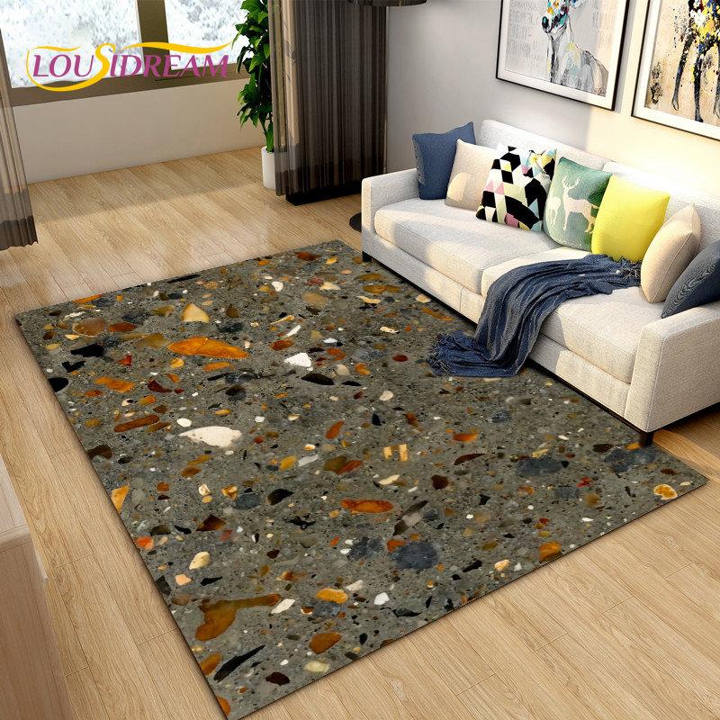 3D barva Drcený kámen Cesta štěrková plocha Koberec Velký,Koberec Koberec do obývacího pokoje Ložnice Pohovka Dekorace rohožky, Protiskluzová podložka
