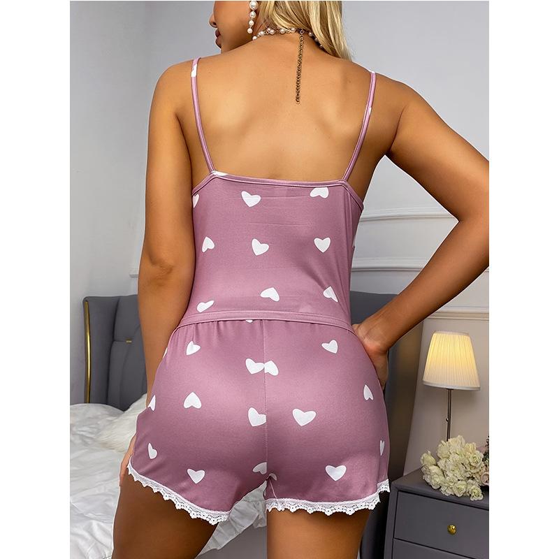 Damen-Pyjamas, zwei Sets, Europa und die Vereinigten Staaten, sexy Charme des neuen Sommers, Spitzen-Strumpfband-Shorts, bedruckter Homewear-Anzug