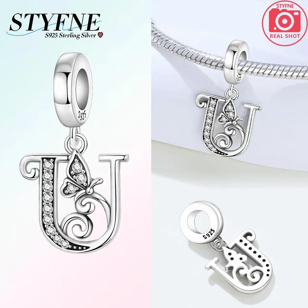 925 Silver Charms Zircon Beaded Butterfly Letter Pendant Fit Bracelet Accessories Bead Fashion Jewelry Making Fine Jewelry Gift