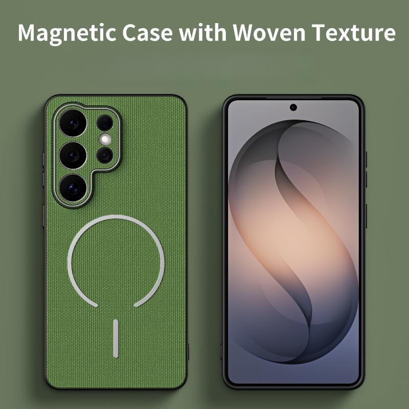For Samsung S26 Ultra S26Plus Leather Woven Texture For Magsafe Magnetic Shockproof Case For Galaxy S26 + S25 FE S24 Ultra Cover