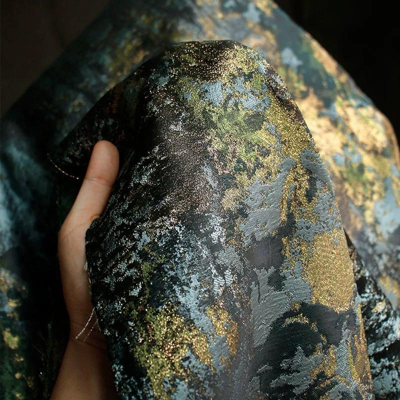 Vintage Moss Green Gilding Double Sided Jacquard Textured Fabric Creative Dress Jacket Clothing Designer Fabric Background Cloth