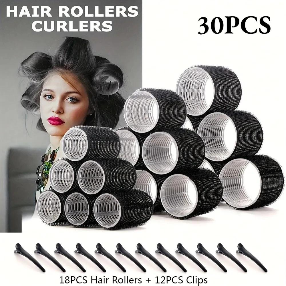 

30PCS Heatless Hair Styling Kit Self-Grip Rollers 18Pcs Hair Rollers & 12Pcs Clips DIY Easy to Use Hair Care Beauty Tools